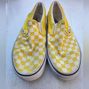 Vans Mens Yellow Checkered Slip-On Shoes